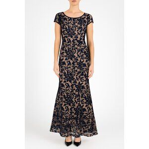 Women's - Tadashi Shoji Navy Blue Lace Overlay Cap Sleeve Gown, Size 10